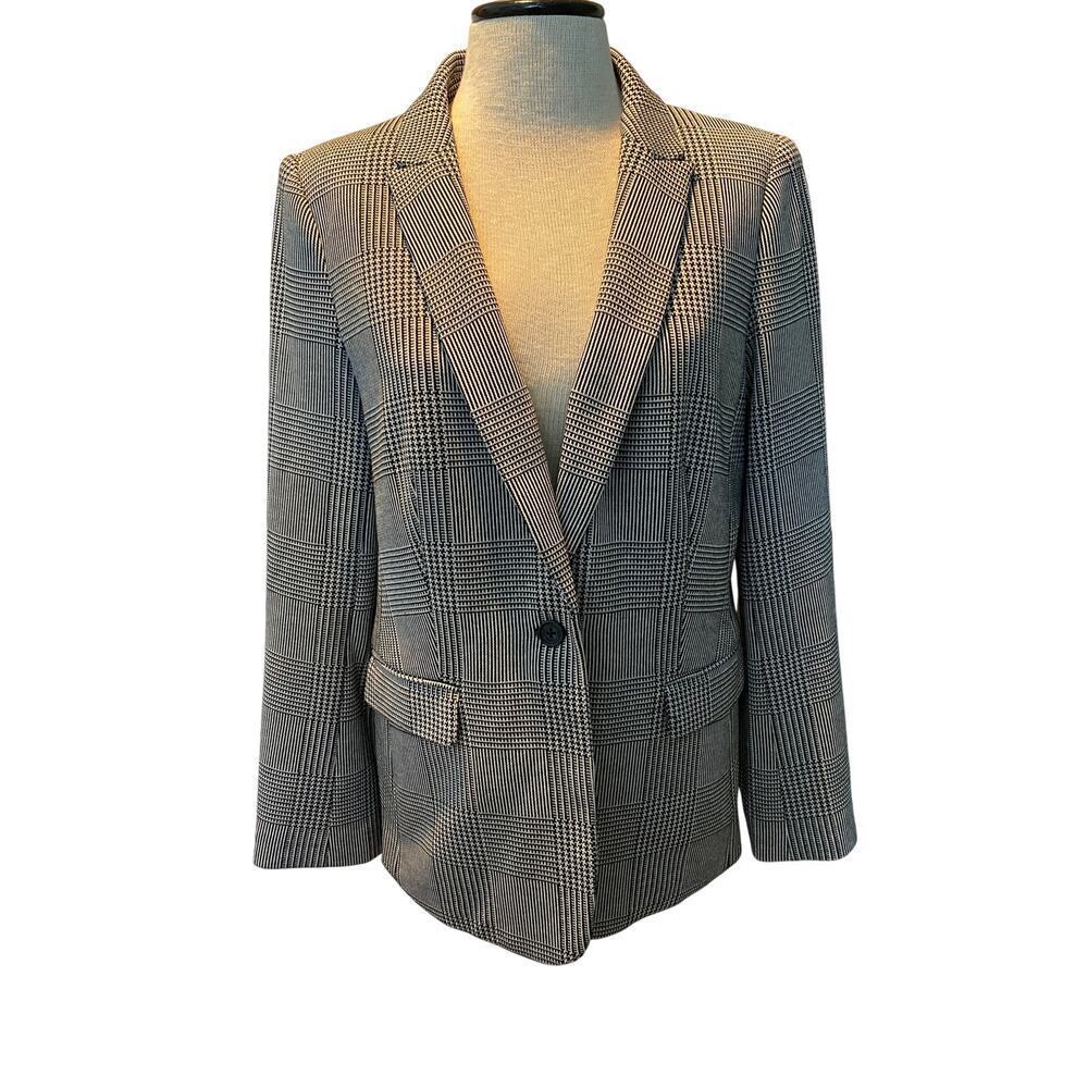 Women's Calvin Klein Houdstooth and Striped Blazer Size 14 Preppy Y2K